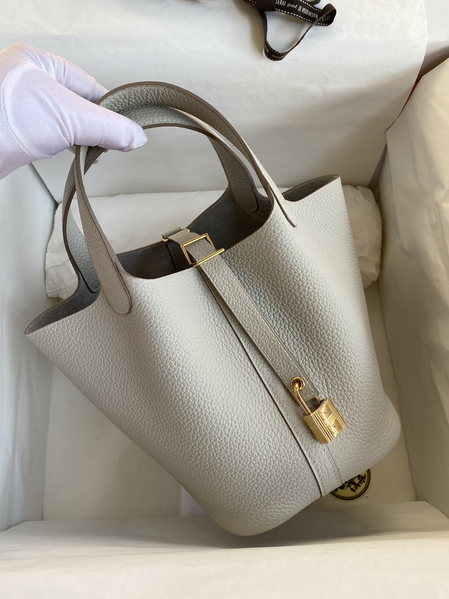 Hermes Picotin Lock 18 Bag In Pearl Grey Clemence Leather